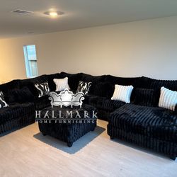 “The Alaskan” Ultra-Oversized Black Fluffy Sectional