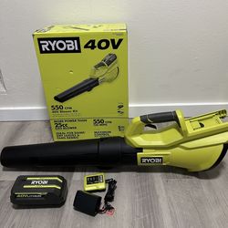 RYOBI 40V 120 MPH 550 CFM Cordless Battery Leaf Blower With 4.0 Ah Battery and Charger