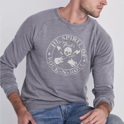 LUCKY BRAND Mens Grey Fender Skull Rock N Roll Burnout Pullover Sweatshirt Top