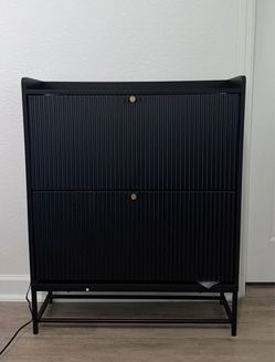 Modern Black Fluted Shoe Storage Cabinet