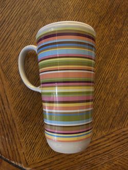 Tall Ceramic Coffee Mug Multicolor Stripes
