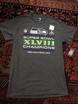 NFL PRO LINE SUPER BOWL XLVIII CHAMPIONS GRAY T-SHIRT MEDIUM SIZE FOR MEN