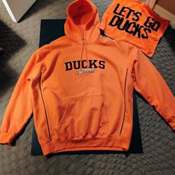Vintage Mighty Ducks Orange Hooded Pullover Sweater Size XL 