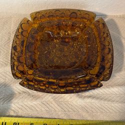 Vintage Amber Bubble Trays, Ashtrays 