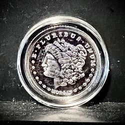 Miniature 99.9% Pure Silver Morgan Dollar Tribute Coin (15mm) • 1 Gram Fine Silver (.999) • Fractional Silver Round in Protective Capsule