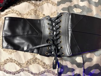 Black Leather cincher Belt and Red velvet cincher