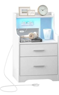 Nightstand with Charging Station & LED Light
