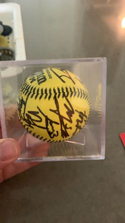 Savanah bannanas game used ball signed by players mascots and manager