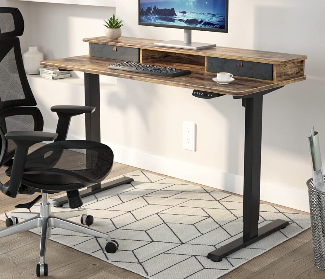 NEW Electric Standing Desk W/ Drawers, Adjustable Standing Desk W/ Storage Drawers !