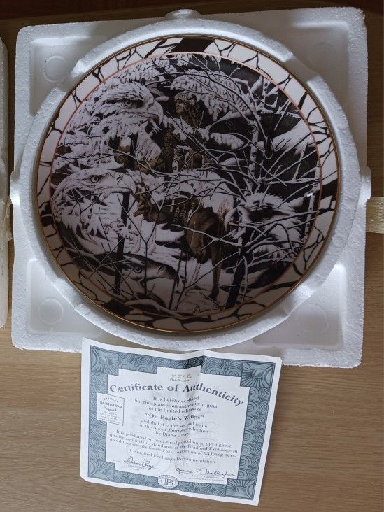 THE BRADFORD EXCHANGE LIMITED & NUMBERED COLLECTOR PLATE "ON EAGLE'S WINGS" WITH COA!