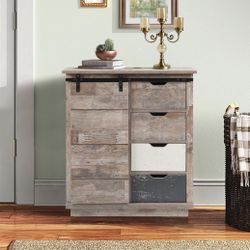 Rustic Wood 4-Drawer 1-Sliding Door Storage Cabinet