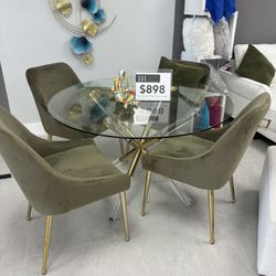 Dining Table Set 5 PCs Green And Gold New