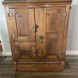 Vintage Antique Old Oak wood Icebox Refrigerator, Rehab Bar