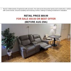 JUST LIKE NEW! Modern Vegan Leather Manual Reclining  Loveseat Sofa with cup holder and storage