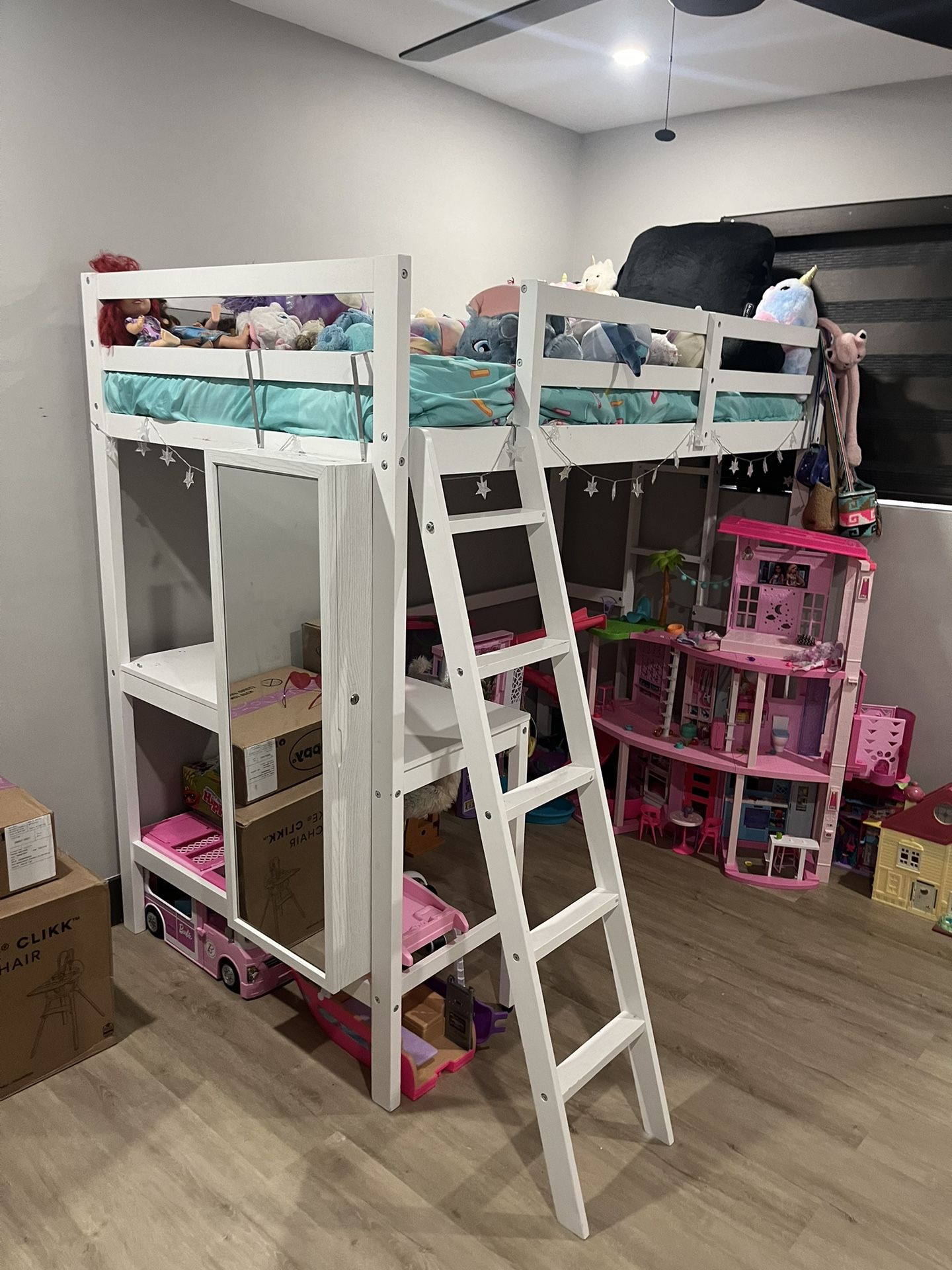 Kids Loft Bed White . With Desk And Storage Space 