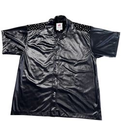 Vintage Chochie Casuals Mens Medium Black Rayon Button Down Rock Star Division