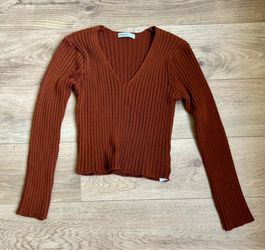 Aster rust ribbed long sleeve top S