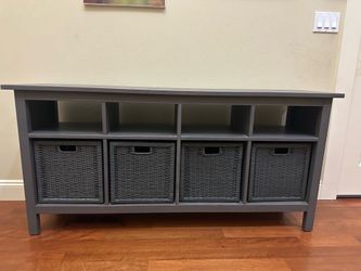 Ikea Hemnes Gray Console Table/ TV Unit with 4 Storage Baskets