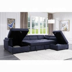 Brand New Navy Blue Sectional Sofa Storage Sleeper 