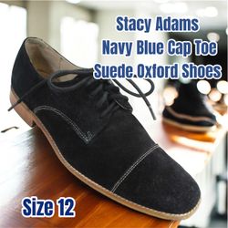 Stacy Adams Navy Blue Bale Cap Toe Suede Oxford Shoes Size 12 (Navy Blue) 