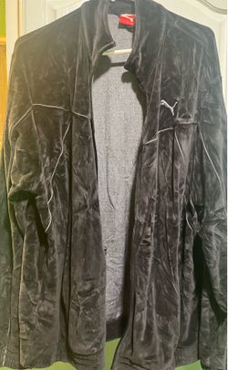 PUMA Men's Black Velour Track Jacket XL Full-Zip Pockets Stand-Up Collar