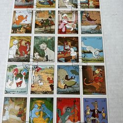 1972 Fujeira Disney 20 Block Of Cats 20 Stamps 
