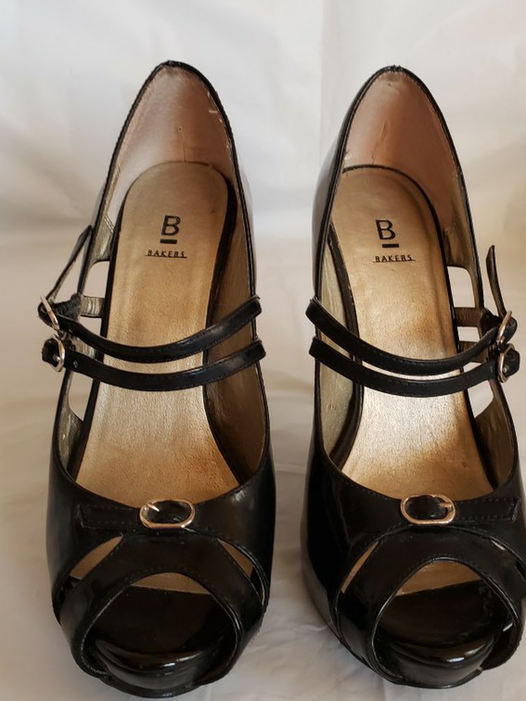 Black Patent Leather Platform Heels-Baker