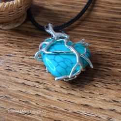 Turquoise Tree Branch Wrapped Heart Stone Pendant Necklace