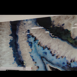 Large gold teal abstract tempered glass wall art