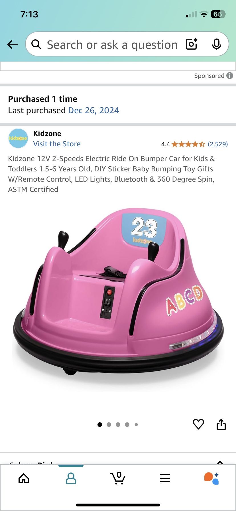 Kidzone 12 V to speed electric right on bumper car with remote, LED lights, and Bluetooth speakers