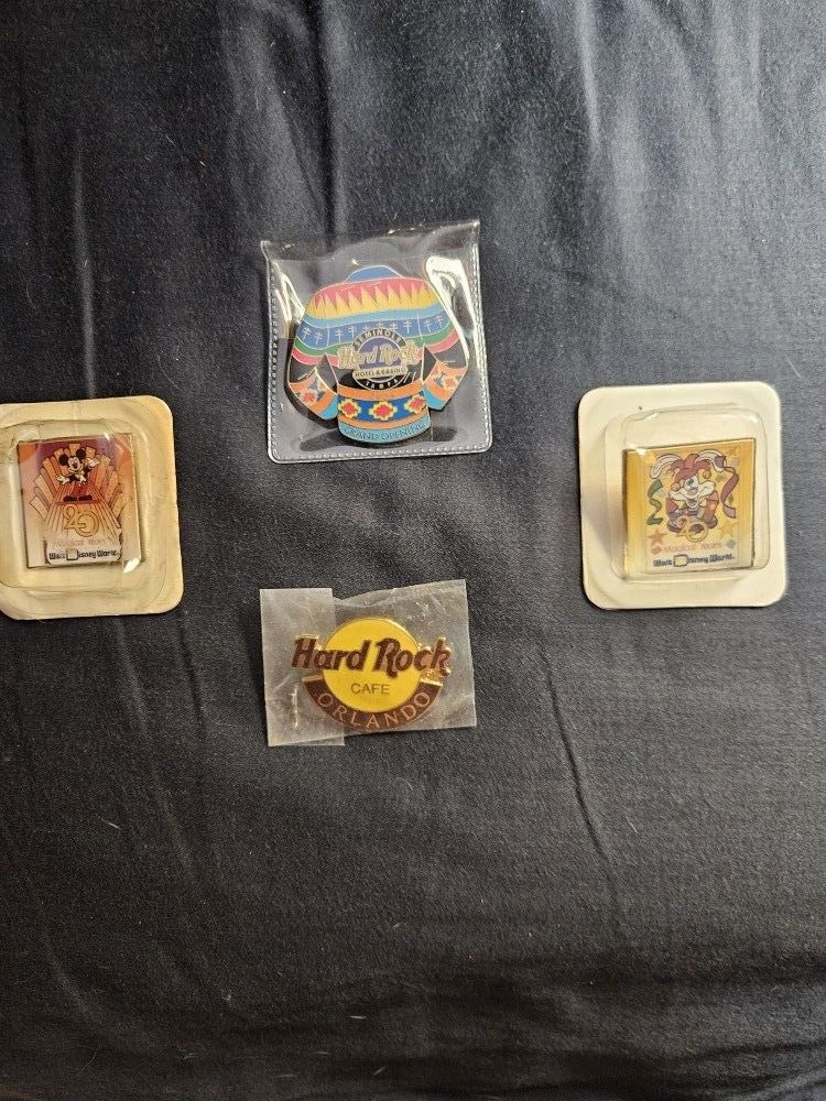 2 WALT DISNEY WORLD 20 MAGICAL YEARS PINS & 2 HARDROCK PINS