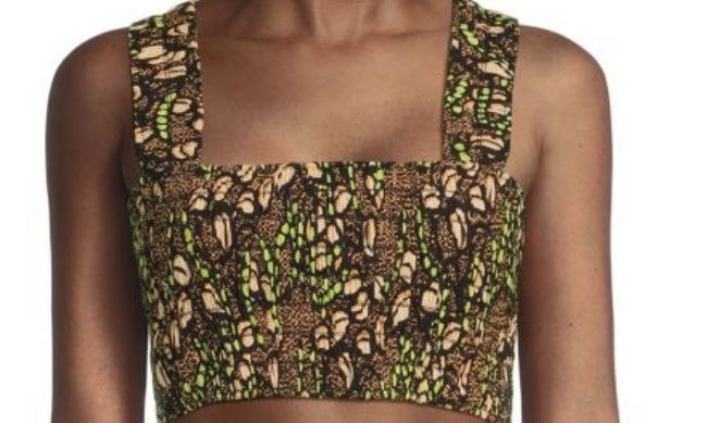 A.L.C. Cielo Print Smocked Crop Top grass halter shirt blouse y2k sold out
