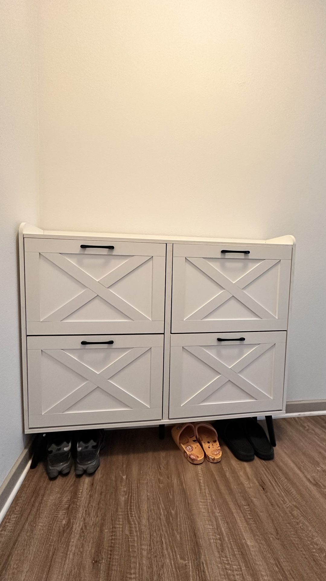 Wooden Shoe Cabinet With 4 Flip Drawers