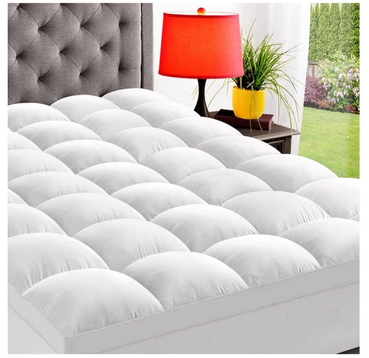 King Mattress Topper for Back Pain, Extra Thick Mattress Pad Cover, Plush Soft Pillowtop with Elastic Deep Pocket, Overfilled Down Alternative Filling