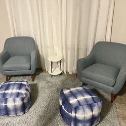 Set of Chairs, Matching Ottomans, And Small Table