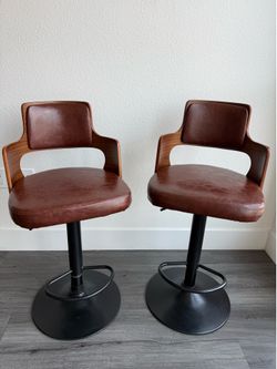 Adjustable Wood Leather Swivel Stools