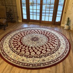 Huge 10ft Round Unique Loom "Nain Collection" Rug – Burgundy & Ivory