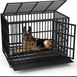 Brand New In Box NOT A RETURNED ITEM!! 48" Xxl Heavy Duty Dog Crate 2 Doors W/ Wheels & Tray Jaula De Mascota Nuevo En Caja Foldable Kennel