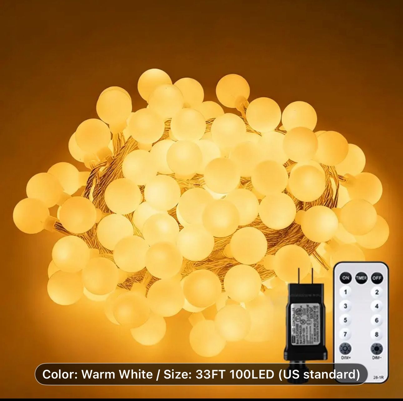 33 Foot 100 Led Warm, White Fairy Lights - 4 Available