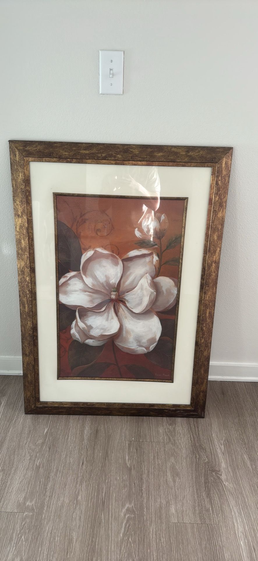 Large 28x40 framed Vivian Flasch floral print.