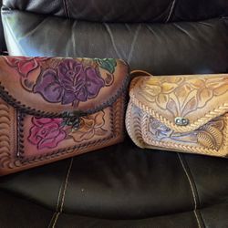 Vintage Mexico Tooled Leather Floral Purses