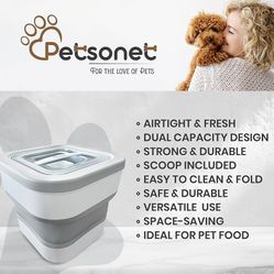 Dog Cat Pet Food Collapsible Storage Container With Scoop