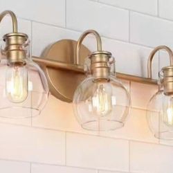 LNC 22" 3-Light Vanity Light In Gold With Clear Glass Shades