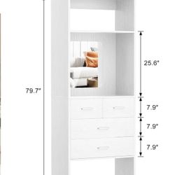 ✌️ Unikito 25" Closet System with Drawers, 2FT Freestanding Closets Organizer with Storage Shelves and Mirror, Sturdy Walk in Closet Tower for Bedroom