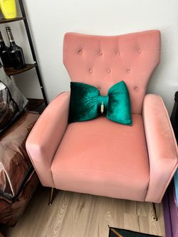 2 Blush Pink Velvet Accent Chairs + Emerald Pillows – $300 OBO