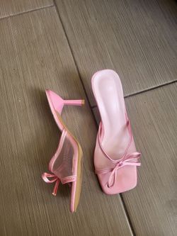 Pink Satin Bow Mule Heels