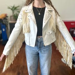 White fringe Moto Jacket