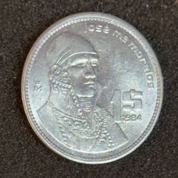 1984 $1 Peso Mexico Mo Mint With “ra” Initials 