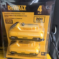 NEW DEWALT 20V MAX Compact Lithium-Ion 4.0Ah Battery Pack (2 Pack) for Drill, Impact Driver, Saw