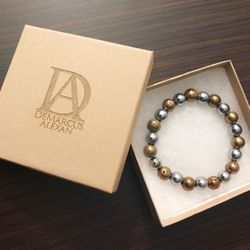 DeMarcus Alexan 10mm Silver Gold Stone Bracelet 